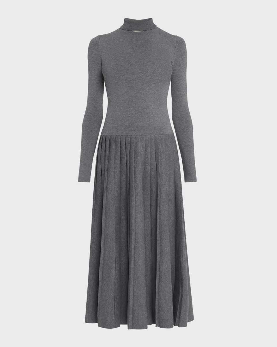Lisette Turtleneck Pleated Midi Dress
